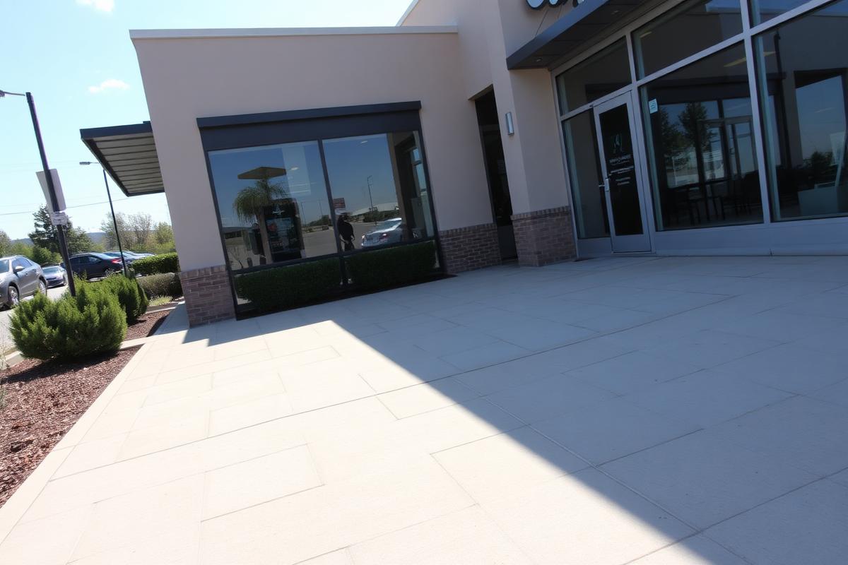 Commercial property concrete walkway area outside a small business